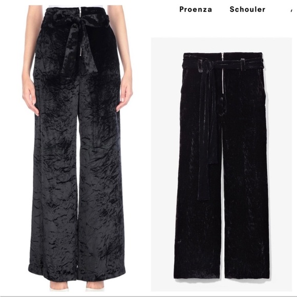 Proenza Schouler Black Crushed Velvet Belted Pants size 2 - Picture 1 of 11